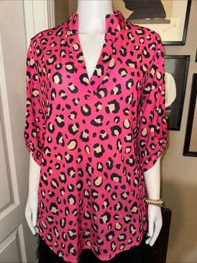 HEIMISH USA Hot Pink Leopard-Print V-Neck Tunic